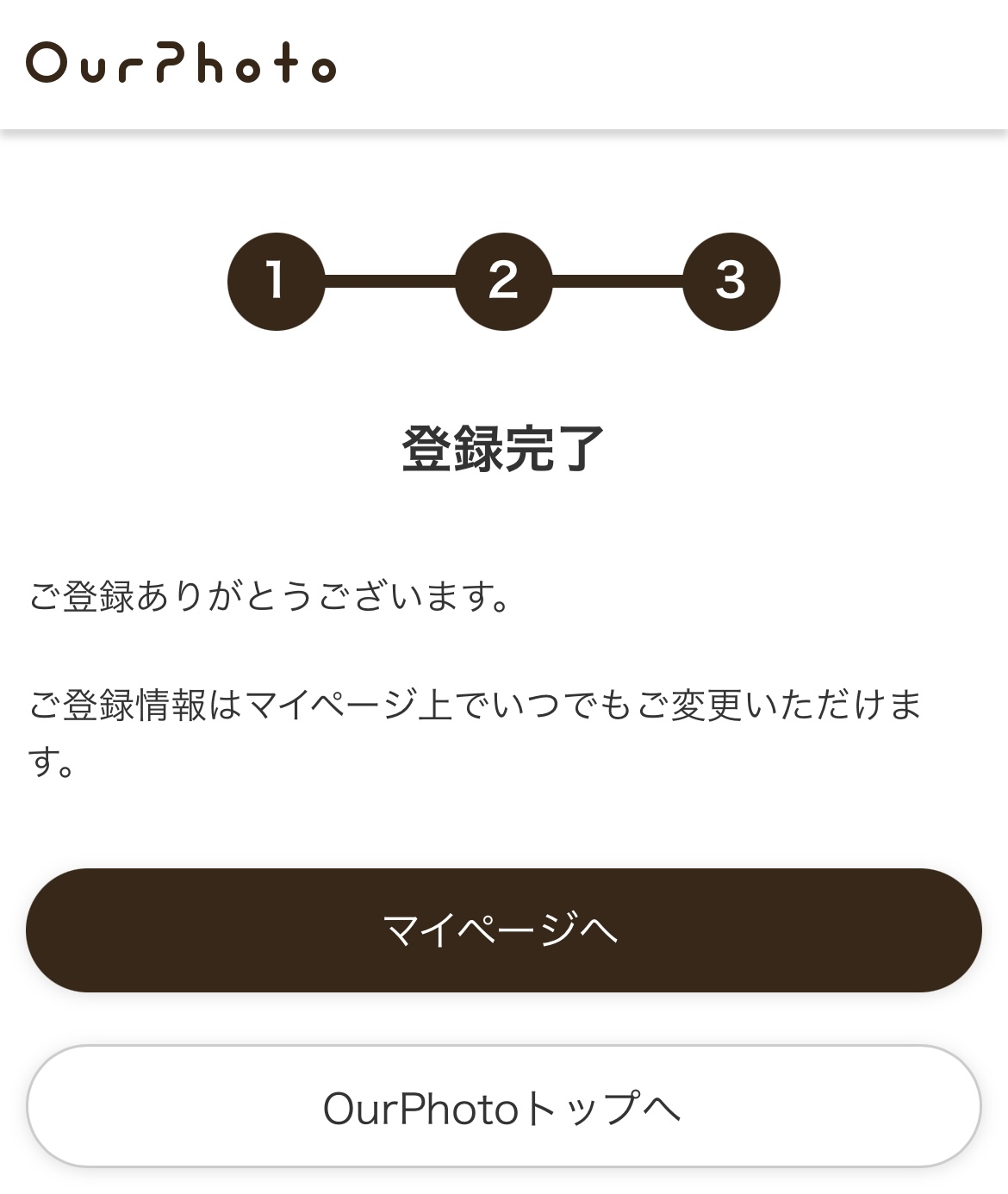 OurPhoto登録完了の説明画像