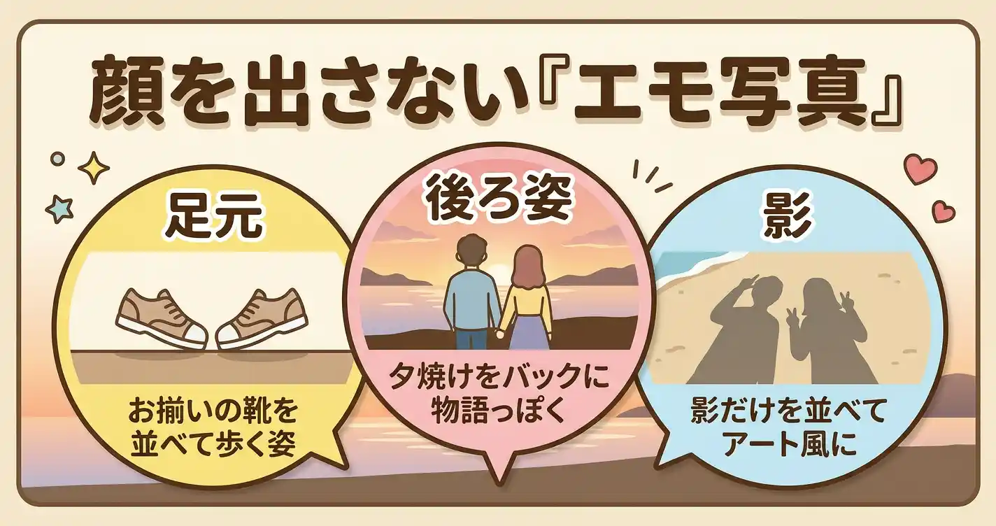 顔を写さないカップル自撮りのエモ写真バリエーション