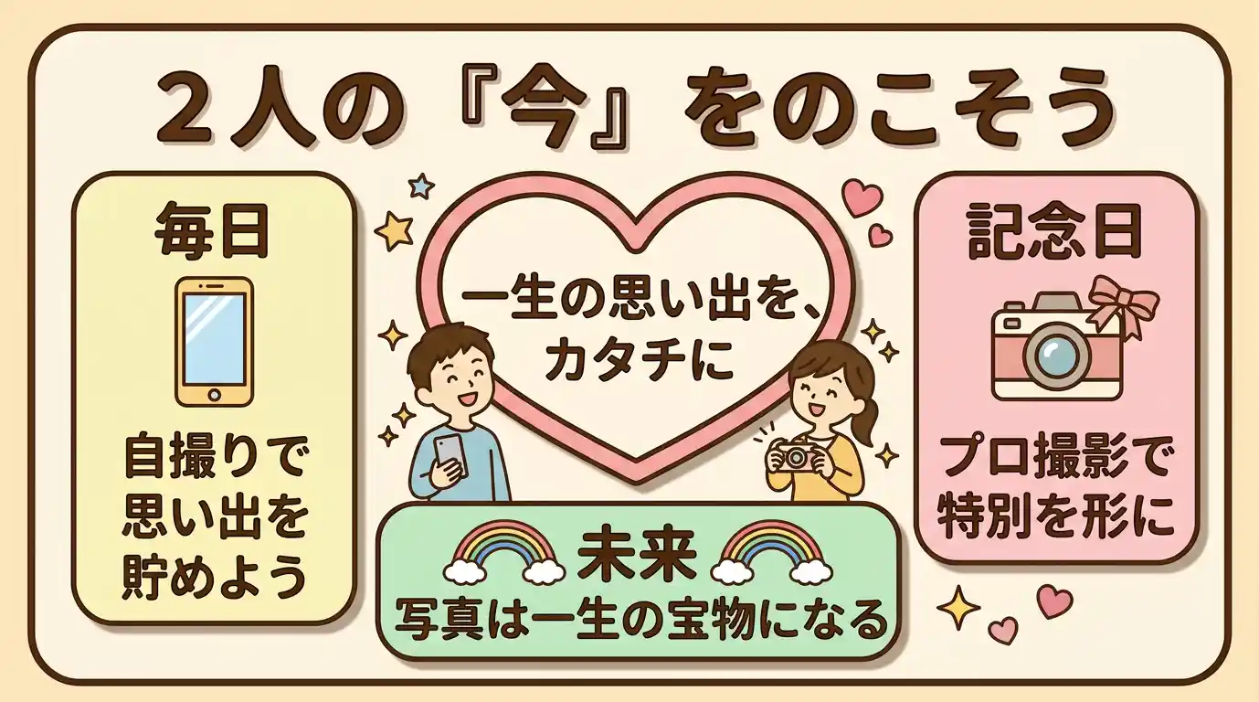 まとめ：カップル写真は自撮りを楽しみ節目は出張撮影で思い出に残す