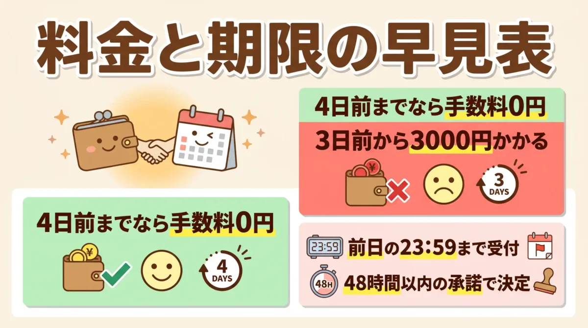 fotowa日程変更の料金と期限の一覧