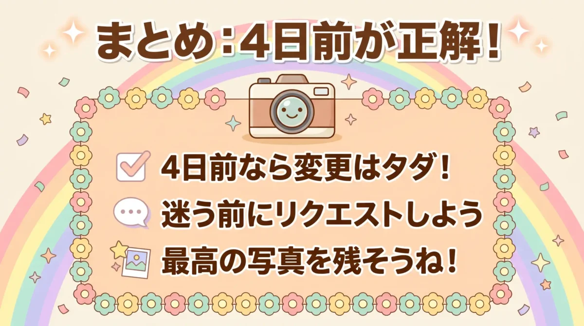 まとめ：fotowa日程変更は4日前までの早めリクエストで手数料ゼロ