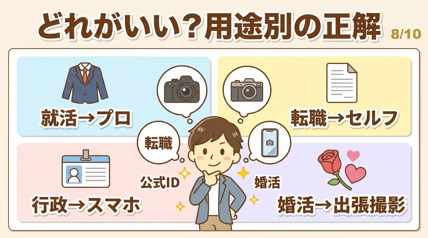 用途別おすすめの撮り方〜就活・履歴書・マイナンバー・婚活〜