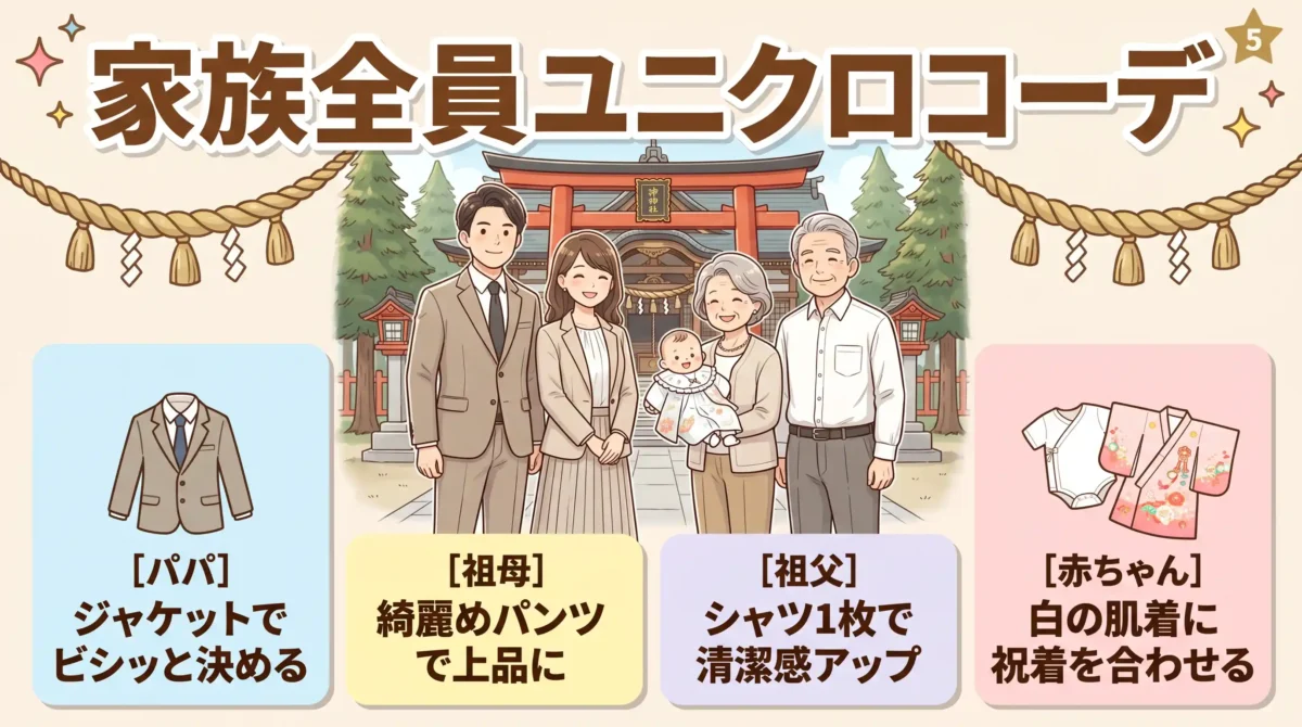 パパ・祖父母・赤ちゃんもユニクロで揃えるコーデ例