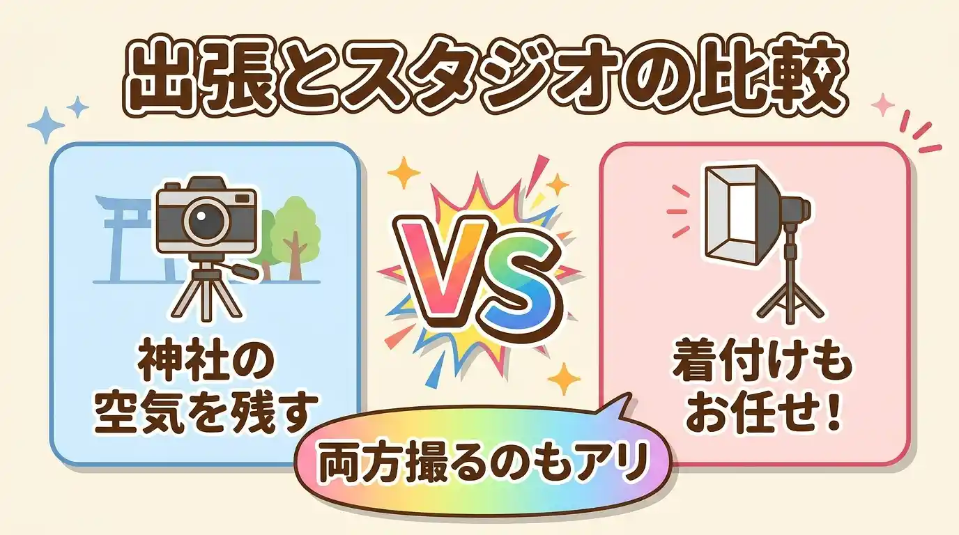 出張撮影とスタジオ撮影どちらを選ぶ？お宮参り家族条件別の判定