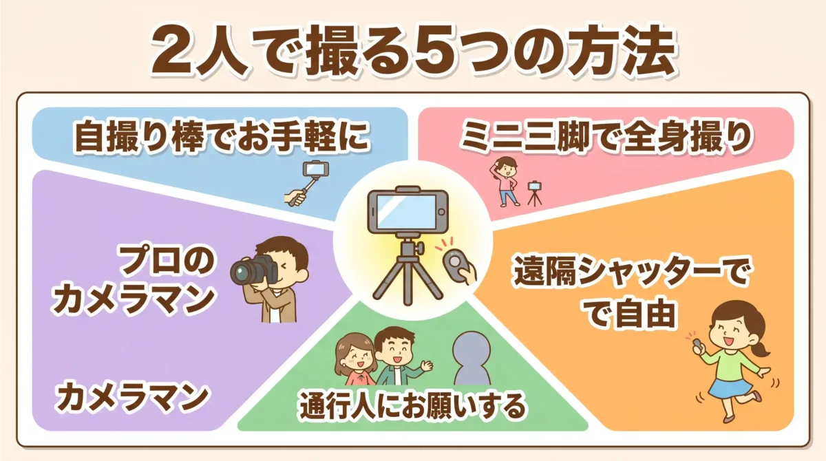 「人に頼みたくない問題」を解決！2人で映る5つの方法を比較